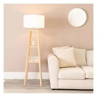 ValueLights Wakefield Quad Two Shelf Wood Floor Lamp with White Shade