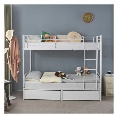 Metal Bunk Bed Frame Single Loft Sleeper W/ Two Drawers Ladder Guardrail ï»¿