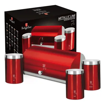 Berlinger Haus Red Metal Stainless Steel Loaf Bread Bin Box Tins Set