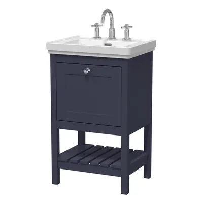 Traditional Furniture Floor Standing Drawer Vanity & Tap Hole Fireclay Basin, 500mm, Indigo Blue