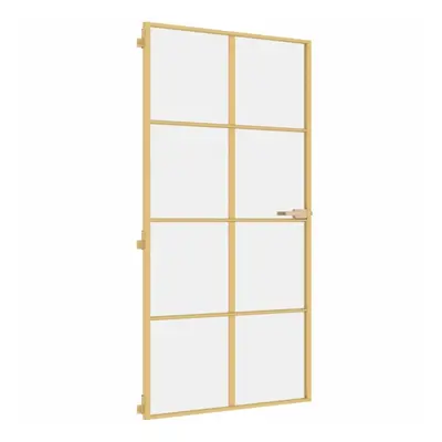 vidaXL Interior Door Slim Sliding Door Golden Tempered Glass and Aluminium