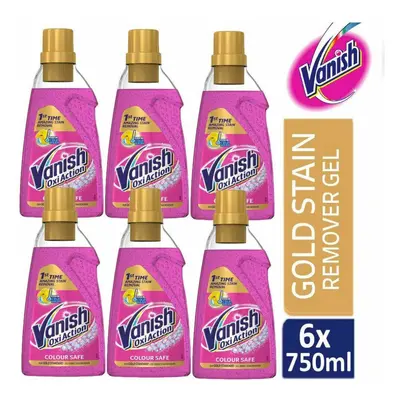 6 x Vanish Gold Oxi Action Gel Stain Remover Fabric Clothes Colour Safe 750ml