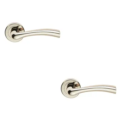 2x PAIR Curved Flowing Flared Handle Concealed Fix Round Rose Polished Nickel