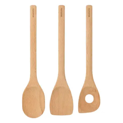 3 Piece Wooden Kitchen Utensil Set (Beech Wood) Spoon, Spatula & Corner Spoon - Sustainable Cook