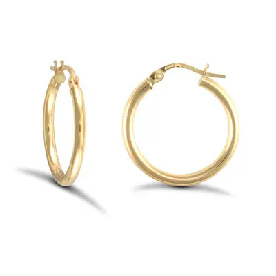 Jewelco London Ladies 9ct Yellow Gold Polished 2mm Hoop Earrings 20mm - JER719B