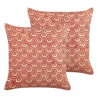 Set of Cotton Cushions Geometric Pattern x cm Red RHUS