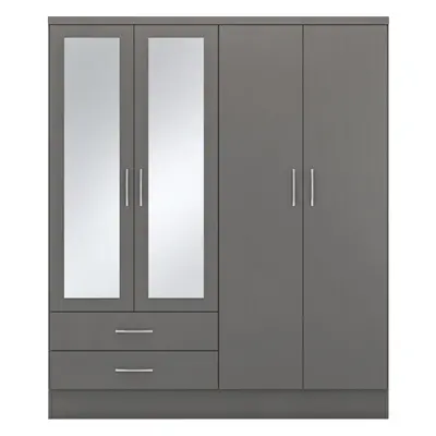 Nevada Door Drawer Mirrored Wardrobe in 3D Effect Grey Finish