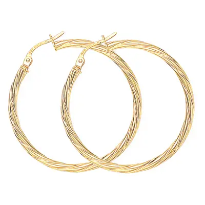 Jewelco London Ladies 9ct Yellow Gold Liquorice Candy Twist Hoop Earrings - 33mm - ERNR02082