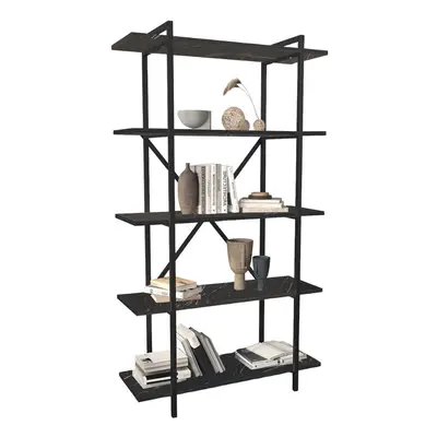 (Black Marble) 5-Tier Wooden Bookshelf With Metal Frame