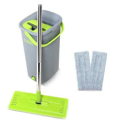 EasyGleam Mop and Bucket Set. Microfibre Flat Mop with Stainless Steel handle, Innovative Twin C