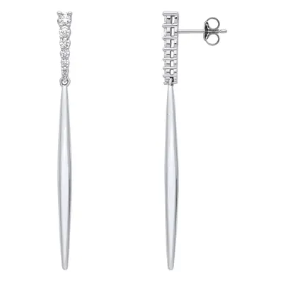 Jewelco London Ladies Rhodium Plated Sterling Silver Graduated Eternity Torpedo Drop Earrings - 