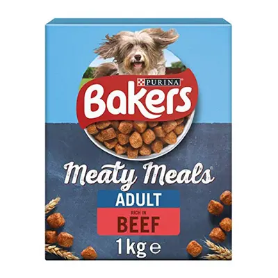 Bakers Meaty Meals Adult Dry Dog Food Beef 1kg (Pack of 4)