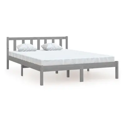 vidaXL Bed Frame Bed Base Wooden Bed Grey Solid Wood Pine 150x200 cm King Size