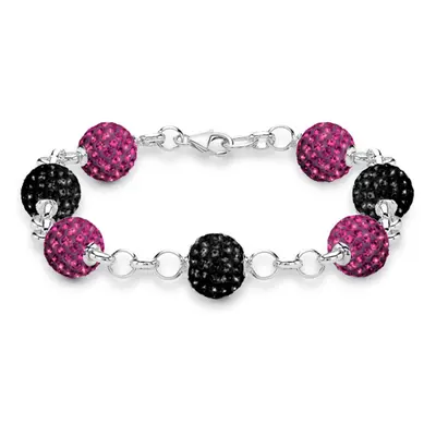 Jewelco London Sterling Silver Dazzling Disco Ball Bracelet 10mm - Hot Pink coloured Crystal - A