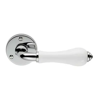 PAIR Porcelain Handle with Ringed Detailing 58mm Round Rose Polished Chrome