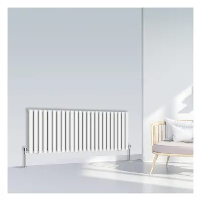 (600x1416mm Double, White) NRG Oval Column Designer Radiator Horizontal Vertical Central Heating