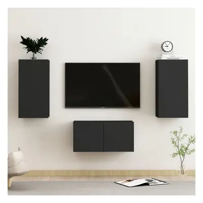 vidaXL TV Cabinet Set Piece Black Chipboard Home Furniture TV Stand Cabinet