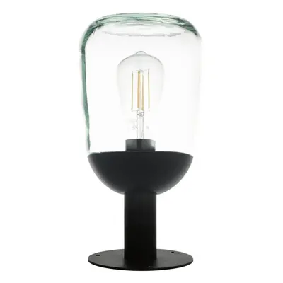 IP44 Outdoor Pedestal Light Black Aluminium & Glass 60W E27 Bulb Wall Post