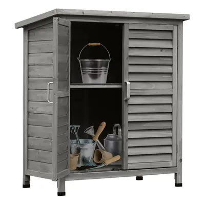 Outsunny Garden Storage Shed Solid Fir Wood Garage Organisation w/ Doors Grey