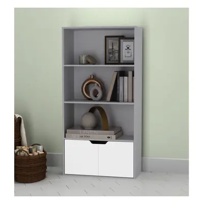 (Grey, White) Tier Wooden Bookcase with Doors Shelving Cabinet