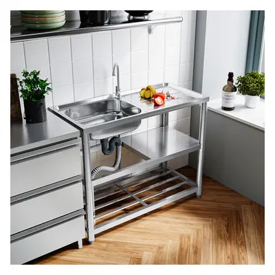 1 Compartment Commercial Floorstanding Stainless Steel Kitchen Sink with Tier Shelf