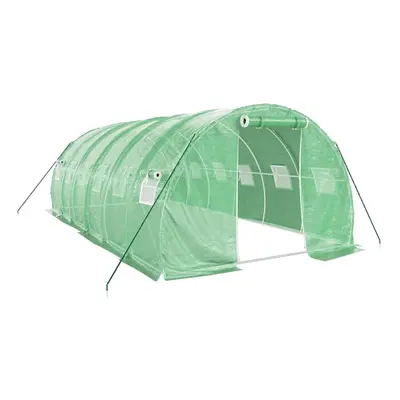 (green) vidaXL Greenhouse Plant House with Steel Frame Polytunnel Greenhouse Green