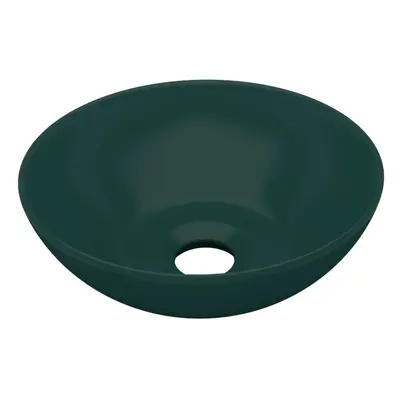 vidaXL Bathroom Sink Ceramic Dark Green Round Cloakroom Counter Top Wash Basin