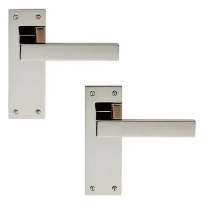 2x PAIR Straight Square Lever on Slim Latch Backplate x 50mm Polished Nickel