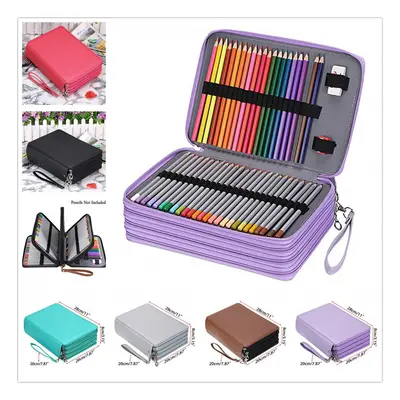 (Coffee) Slots Colored Pencil Case Large Capacity Soft and PU Leather Pencil Holder Organizer wi