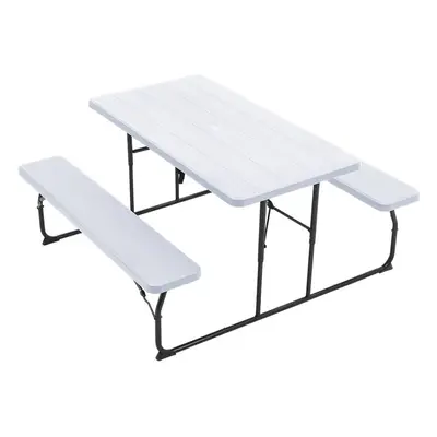 (White) Foldable Picnic Table Bench Set with Parasol Hole