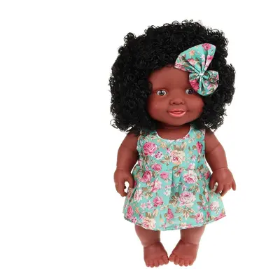 () 25CM Cute Soft Silicone Joint Movable Lifelike Realistic African Black Reborn Baby Doll for K