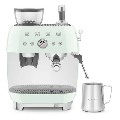 Smeg EGF03PGUK Espresso Coffee Machine with Grinder, Bar Pump, 2.4L, 1650W, Pastel Green