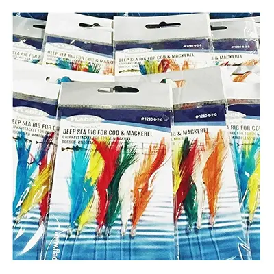 Min of Packs of MULTI COLOUR FEATHERS Hooks Sea Fishing Lure Rig Hook Size Excellent Deep Sea Ri