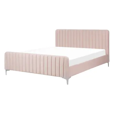 Bed LUNAN x cm (EU King Size) Velvet Pastel Pink