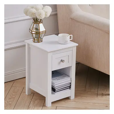 (White) Small Side Table with Drawer for Living Room