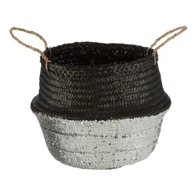 Premier Housewares Medium Natural Silver/Black Seagrass Basket Decorative Storage Baskets With H