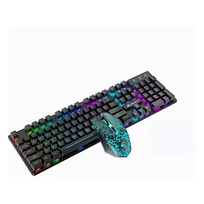 (black & rainbow backlight) 2.4G Wireless Keyboard & Mouse Set Keys RGB Backlit Gaming Keyboard 