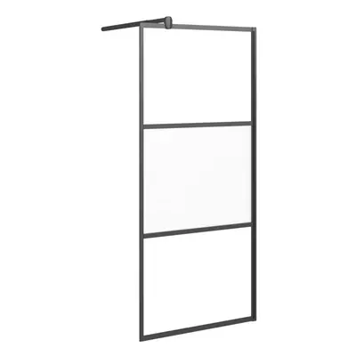 vidaXL Walk-in Shower Wall 80x195 cm Half Frosted ESG Glass Black Shower Wall