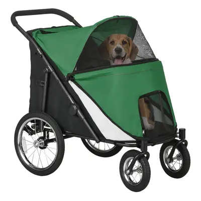 PawHut Foldable Pet Stroller with Cushion, for M, Dogs - Green