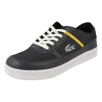 (UK 9.5, Dark Grey/Black/Yellow (Black)) Mens Lacoste Casual Lace Up Trainers Court Line