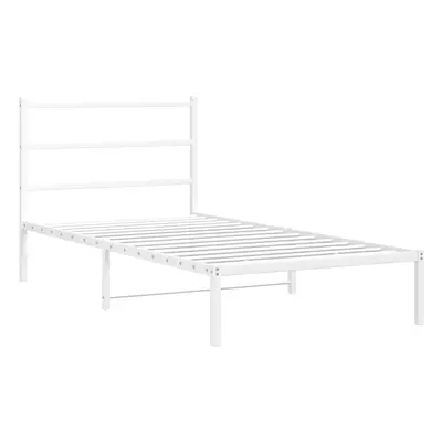 vidaXL Metal Bed Frame with Headboard Mattress Foundation White 100x190 cm