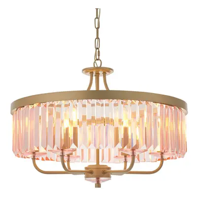 Multi Arm Ceiling Pendant Light Fitting - Champagne & Rose Pink Glass Chandelier