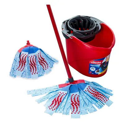 Vileda SuperMocio Action Mop and Bucket Set with Extra Refill, Blue,Red