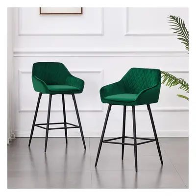 2X Green Bar Stools, Bar Chairs with Backrest, Kitchen Stools