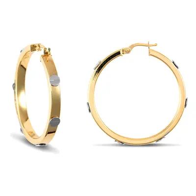 Jewelco London 9ct 2-Colour Gold Rectangular Tube Screw Design Creole Hoop Earrings - 40mm - JER