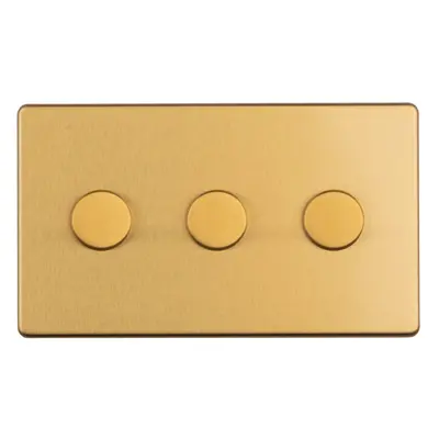 3 Gang Rotary Dimmer Switch Way LED SCREWLESS SATIN BRASS Light Dimming Wall