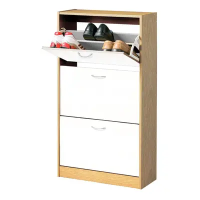 3 Drawer Wood Shoe Cupboard - Oak/White