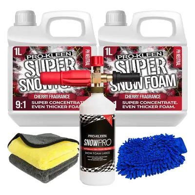 (Cherry x 1L, x Pro-Kleen Karcher Lance, Mitt & Cloths) Super Concentrate Snow Foam Car Shampoo 