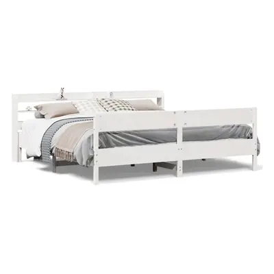 vidaXL Bed Frame with Headboard Bed Base White 200x200 cm Solid Wood Pine