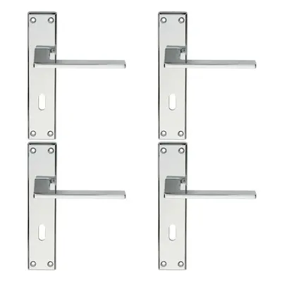 4x Flat Straight Lever on Lock Backplate Door Handle x 40mm Polished Chrome